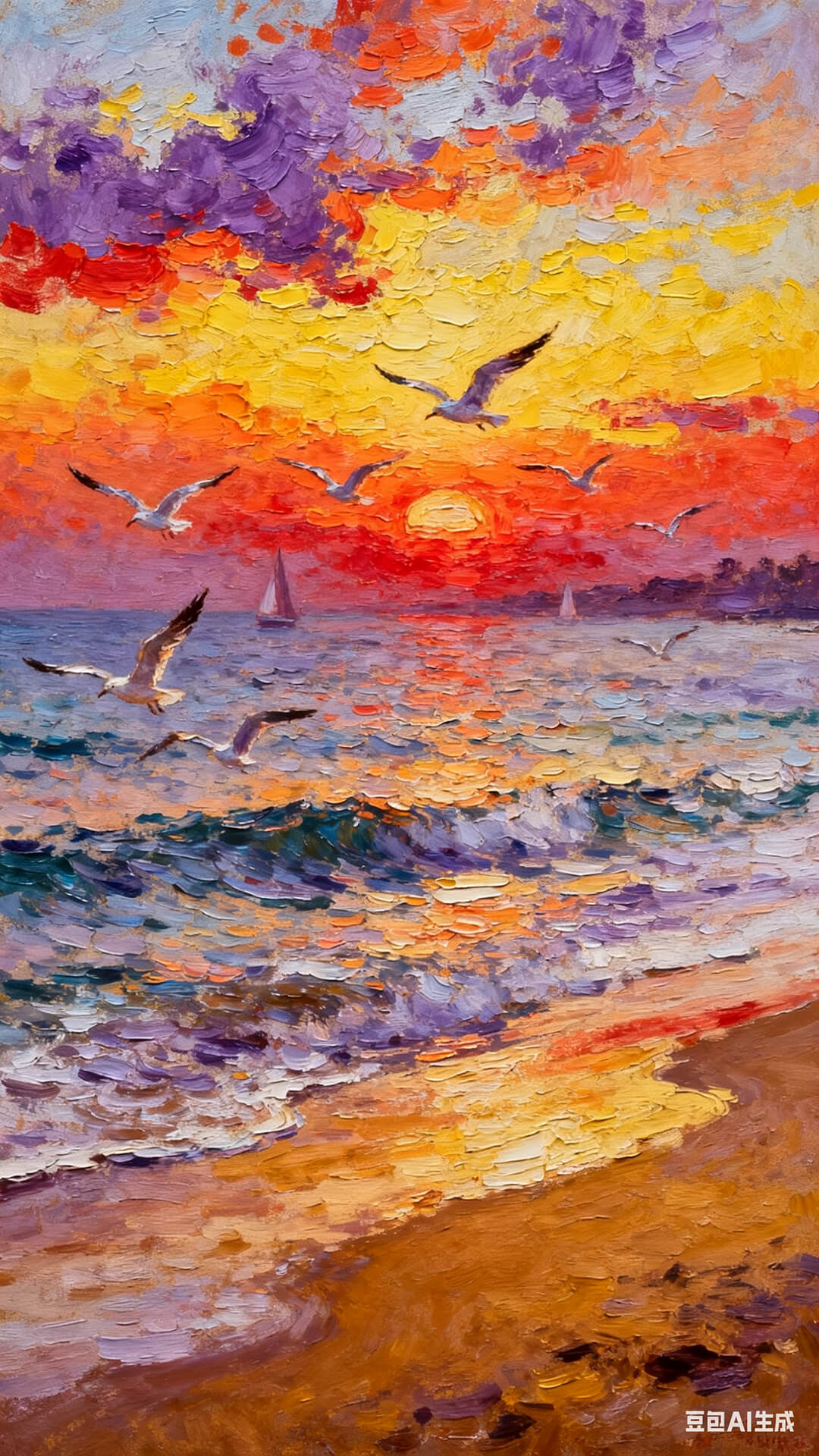 霞海鸥翔丨手机壁纸